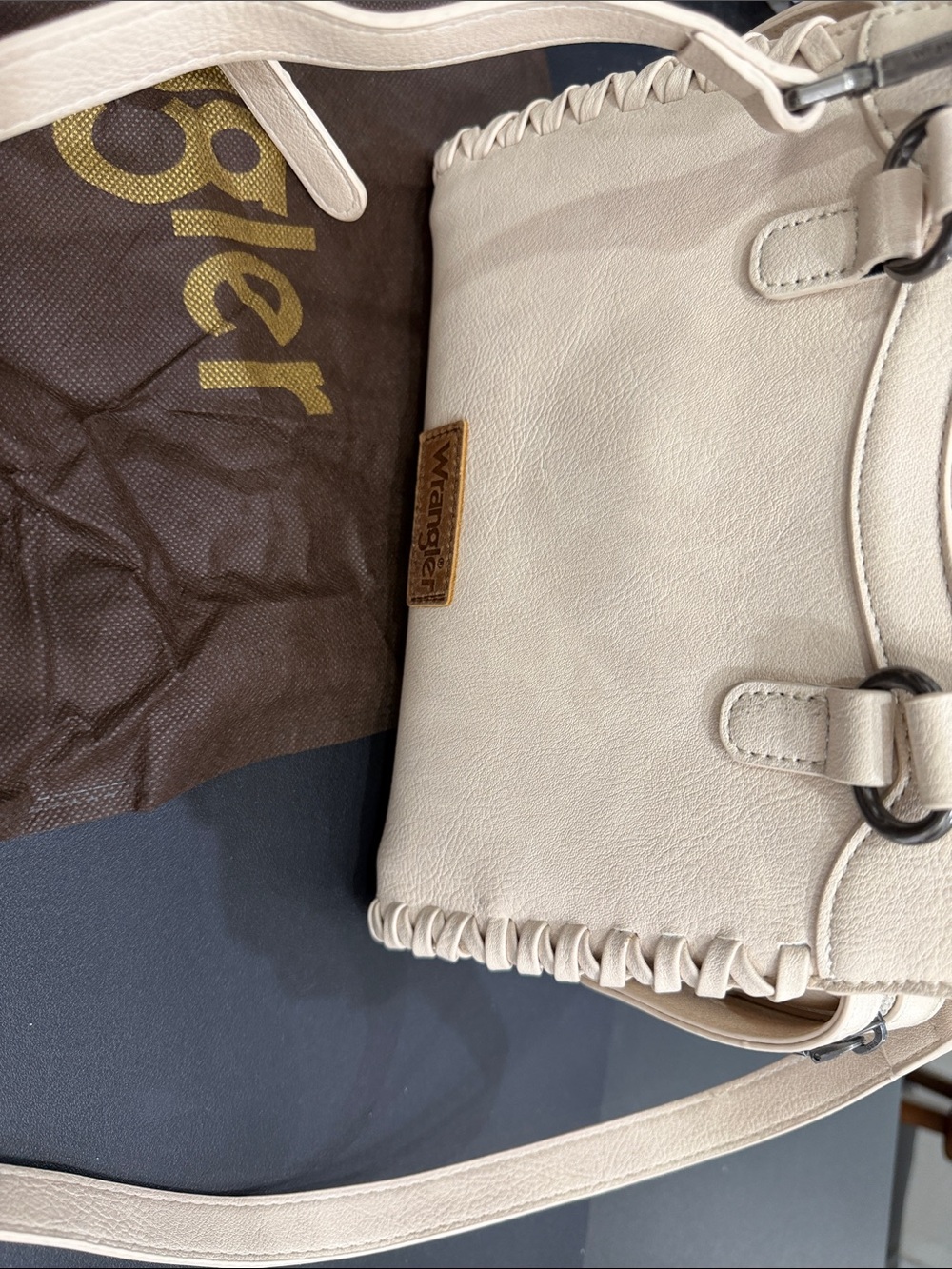 Wrangler Beige Shoulder Bag with Braided Trim